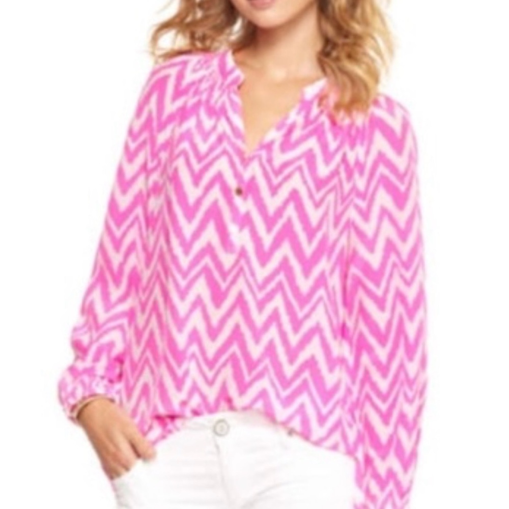 Lilly Pulitzer Pink and White Chevron Blouse